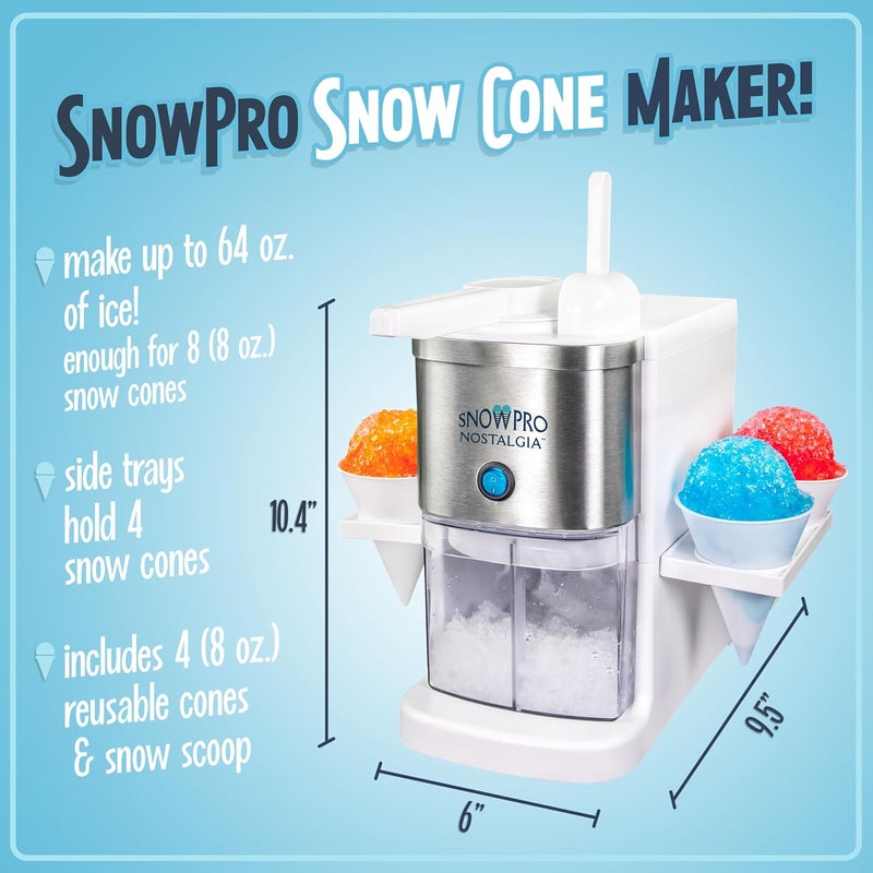 Nostalgia صانع الثلج المبشور الكهربائي SnowPro لصنع الثلج والثلج المجروش بسعة 64 أونصة، مع 4 أكواب قابلة لإعادة الاستخدام، وأرفف جانبية، ومغرفة مرفقة. - Image 2
